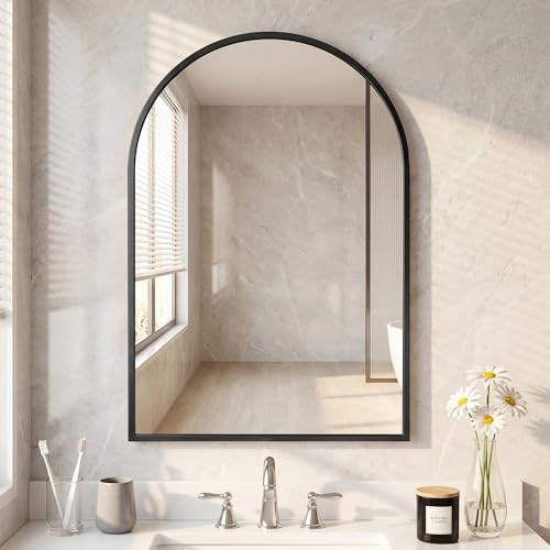 NEWBULIG 26"x38" Arched Wall Mirror, Bathroom Mirrors for Over Sink, Black | Matte Metal Framed Vanity Mirror with Tempered Glass, Entryway, Living Room, Bedroom - color: Black-arched, size: 26"L x 38"W