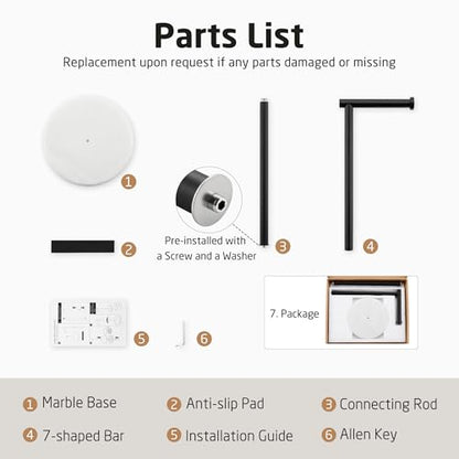 KES Black Toilet Paper Holder Freestanding 26" with Marble Base | 304 Stainless Steel, No-Drill 1-Minute Assembly, Anti-Slip Cushion Pads, Modern Design For Bathroom, Hotel Use - color: White Marble & Black Bar, size: 26"H