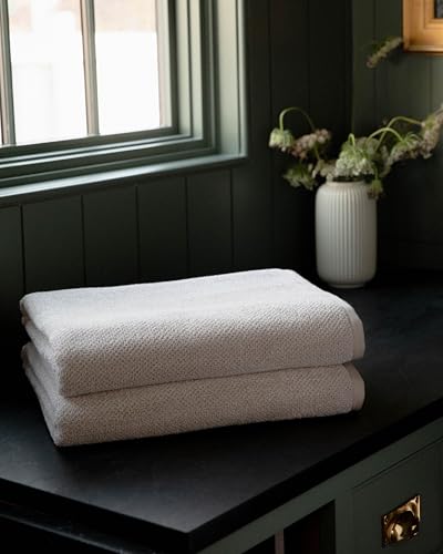 Cozy Earth Nantucket 60% Cotton 40% Viscose from Bamboo Bath Towel | 600 GSM Plush and Fast-Drying with Rice Weave Pattern, 2 Pack 30" x 58" Luxury Bath Towel, Sand - color: Heathered Sand, size: Bath Towel