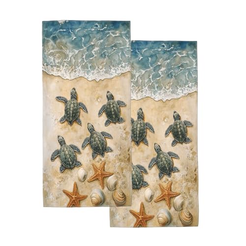 Sea Turtle Hand Towels, Nautical Coastal Decorative Towel, Soft Breathable Absorbent Quick Dry Towel, Ocean Sea Turtle Print Lightweight Towel for Bathroom, Kitchen, Guest Room, Home Beach Decor - color: Beach Sea Turtle