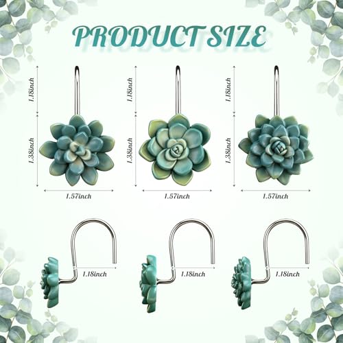 12 Pcs Succulents Plants Decorative Cute Shower Curtain Hooks Mini Succulents Green Shower Curtain Rings Bulk Hanger Stainless Steel Resin Plant Theme Hooks for Bathroom Bedroom Home Decor - style: Succulents Plant