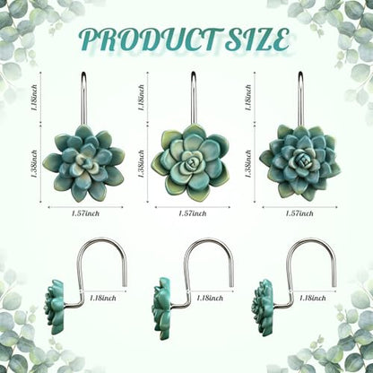 12 Pcs Succulents Plants Decorative Cute Shower Curtain Hooks Mini Succulents Green Shower Curtain Rings Bulk Hanger Stainless Steel Resin Plant Theme Hooks for Bathroom Bedroom Home Decor - style: Succulents Plant