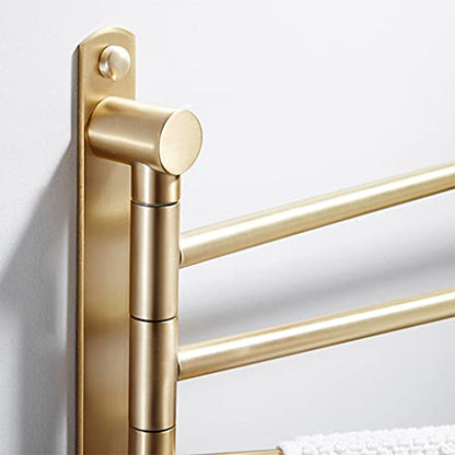 ZHOUXIAO All Brass Swing Out Towel Bar Holder Wall-Mounted/Gold Swivel Towel Rack Hanger Organizer for Bathroom,Kitchen, 4-Bar Towel Bar Folding Arm Swivel Hanger Bathroom St Black