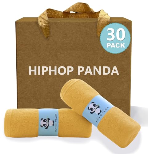 HIPHOP PANDA Soft Baby Washcloths, 2-Layer, 30 Pack Newborn Gift Set | Rayon Made from Bamboo | Absorbent Reusable Wipes for Delicate Skin | Newborn Gift Set | Registry Ready | Honey - color: Honey, size: 10x10 Inch - 30 Pack Gift Box Set