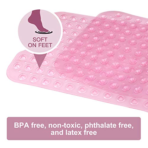 YINENN Bath and Shower Safety Mats 40x16 inch, Non Slip with Suction Cups for Bathroom Stall and Tub Floor, Extra Large and Machine Washable, Drain Holes Keep Bathtub Clean, Light Pink - color: Light Pink
