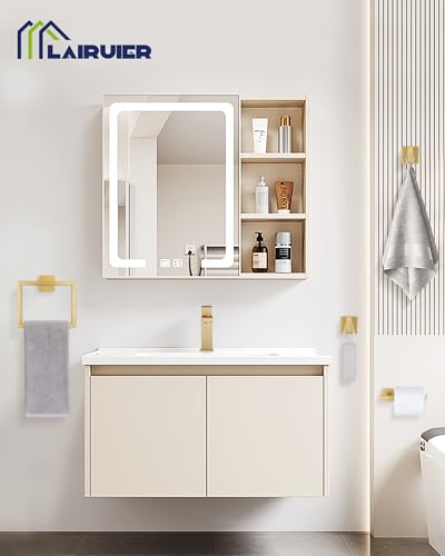 Brushed Gold Bathroom Accessories, Toilet Paper Holder, Towel Ring & Hooks | Lairuier Bathroom Hardware Set, Toilet Paper Holder Set SUS304 Stainless Steel Bath Hand Towel Ring for Bathroom Wall Mounted - color: Brushed Gold