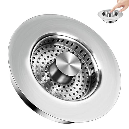 3 in 1 Kitchen Sink Stopper,304 Stainless Steel Kitchen Sink Drain Strainer Fits for Most Kitchen Drain, Easy to Install, Use, and Clean; Works Effectively