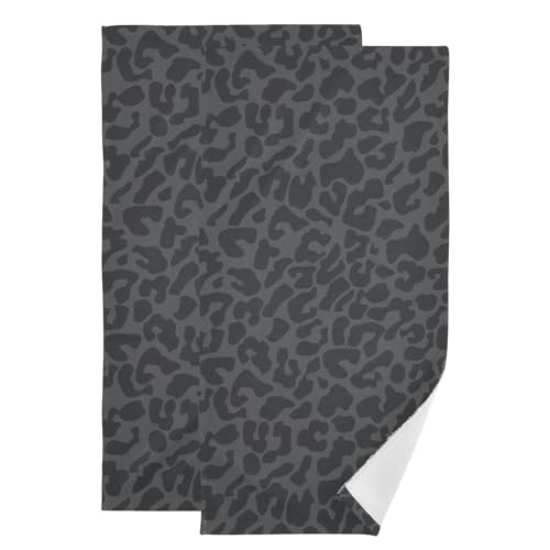 2 Pack Dark Grey Black Leopard Hand Towels for Bathroom,Absorbent Fingertip Guest Farm Cheetah Print Decorative Bath Towels,Soft Animal Skin Pattern Dish Towels for Kitchen Decor 14"x28" - color: Grey Black