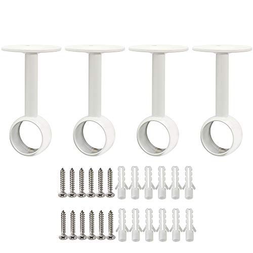Alise Curtain Rod Holder Bracket 1''Dia,Closet Rod Holders Wall Mount,4 Pcs | Ceiling Mounted Curtain Rod Flange Brackets,Ceiling Curtain Rods Brackets,for Bathroom Curtain,Stainless Steel,White Finish - color: White Finish, size: 25mm/1-Inch Dia.