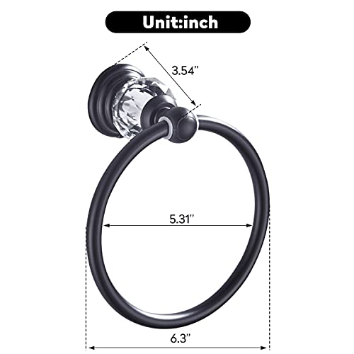 WINCASE Crystal Towel Ring, Black Hand Towel Holder, Bathroom Round Towel Hanger Racks Wall Mount Matte Black - color: Black
