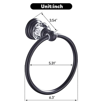 WINCASE Crystal Towel Ring, Black Hand Towel Holder, Bathroom Round Towel Hanger Racks Wall Mount Matte Black - color: Black