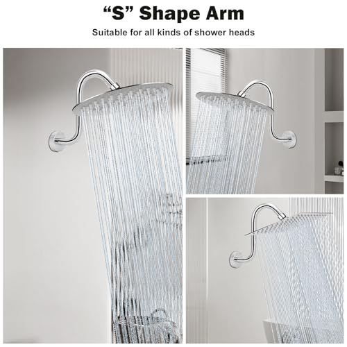 NearMoon S Shaped Shower Head Riser Arm, Shower Extender Arm with Flange, Standard 1/2" Connection- Bathroom Accessory (8 Inch, Chrome) - color: Chrome, style: 8 Inch