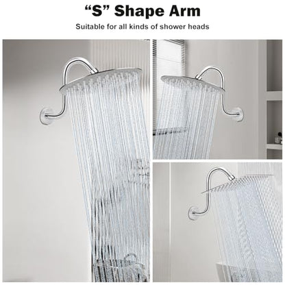 NearMoon S Shaped Shower Head Riser Arm, Shower Extender Arm with Flange, Standard 1/2" Connection- Bathroom Accessory (8 Inch, Chrome) - color: Chrome, style: 8 Inch