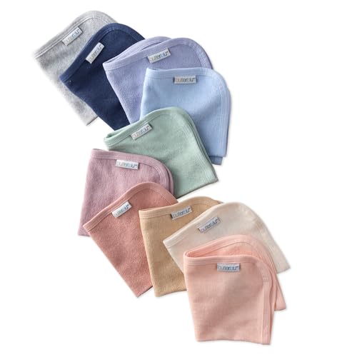 River 10-Pack Baby Terry Washcloths 100% Organic Cotton Absorbent for Baby and Toddler Boys & Girls, Sorbet Frost Rainbow, One Size | GOTS Certified Organic Cotton for Baby, Toddler Girls, Boys, Unisex, Machine Washable, Made to Match Colors, 10*10 Inch -