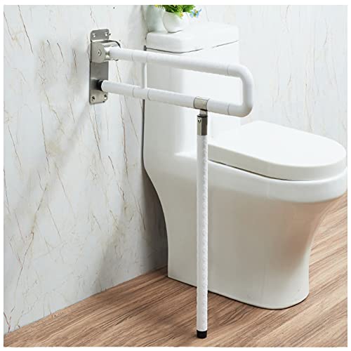 Toilet Grab Bar Foldable Handicap Grab Bars Rails Drop Down Safety Handrail Non Slip Nylon Stainless Steel Bathroom Support Grab with Leg for Elderly Disabled Pregnant,White,23.6Inch - color: White, size: 23.6Inch