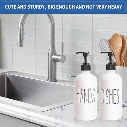 COHOSEGE 16 Oz Glass Soap Dispenser Set 2 Pack for Kitchen Sink,Contains Hand and Dish Soap Dispenser,White Kitchen Utensils - color: White