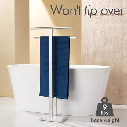 KOKOSIRI Floor Stand Towel Rack for Bathroom 2-Tier Free Standing Towel Holder with Heavy Marble Base Thicken Steady Design Polished Chrome Stainless Steel THS0005-CH - color: Polished Chrome