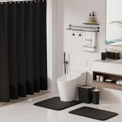 XLHOMO Bathroom Set - 25PC Black Bathroom Set with Shower Curtain and Rugs, Bathroom Accessories Set, Black Shower Curtain Set with Bathroom Trash Can - size: Bath Set+Shower Curtain+Rugs, style: Black