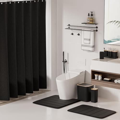 XLHOMO Bathroom Set - 25PC Black Bathroom Set with Shower Curtain and Rugs, Bathroom Accessories Set, Black Shower Curtain Set with Bathroom Trash Can - size: Bath Set+Shower Curtain+Rugs, style: Black