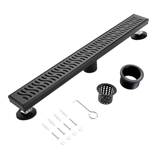 Linear Shower Drain, 32 inch Matte Black | Including Hair Catcher and Removable Grate, 304 Stainless Steel, Easy to Install and Clean (Drain Base Not Included) - color: Matte Black, size: 32 inch