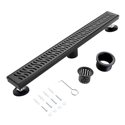 Linear Shower Drain, 32 inch Matte Black | Including Hair Catcher and Removable Grate, 304 Stainless Steel, Easy to Install and Clean (Drain Base Not Included) - color: Matte Black, size: 32 inch