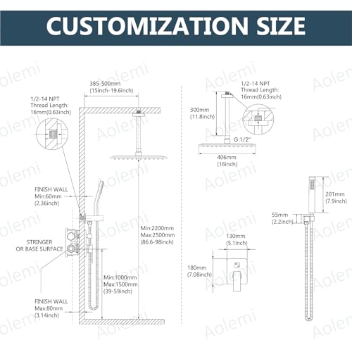 Aolemi Ceiling Shower Faucet Set with Handheld 16" LED Head Brushed Nickel | Handheld Spray,16 Inch Rain LED Head,Shower Valve and Trim Kit,All Metal,Ceiling System,Bathroom Mixer - color: Nickel, size: 16 Inch LED Shower Head
