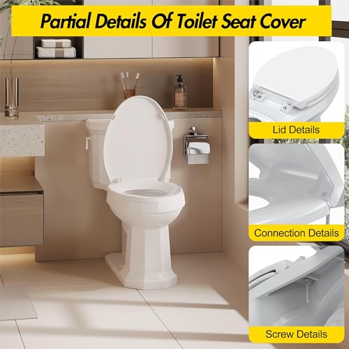Toilet Seat Cover Elongated – Durable PP Toilet Seat with Slow Close Hinges, Easy Clean White Replacement for American Standard Toilets - color: White, size: Elongated Toilet Seat