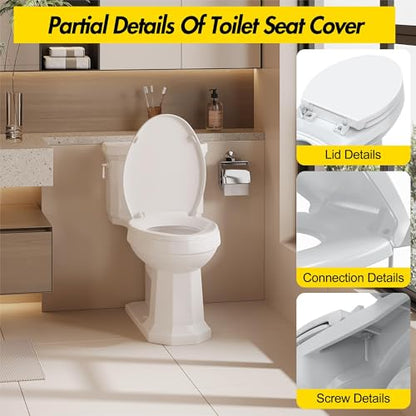 Toilet Seat Cover Elongated – Durable PP Toilet Seat with Slow Close Hinges, Easy Clean White Replacement for American Standard Toilets - color: White, size: Elongated Toilet Seat
