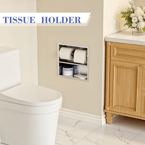 Neodrain Brushed Recessed Toilet Paper Holder,Double Layer,Wet Tissue | Space-Saving Wall Niche Cabinet Storage, Rustproof & Durable,For Bathroom, Kitchen & Vanity - color: Brushed