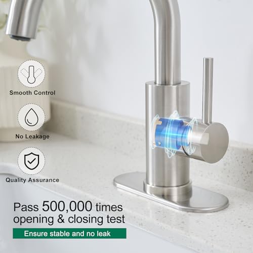 VOTON Small Kitchen Bar Sink Faucet Brushed Nickel, 360 Swivel with Drain | 360° Swivel | Brushed Nickel | Lead-Free Stainless Steel | Pop-Up Drain | 1/3 Hole Install | Anti-Splash - color: Brushed Nickel