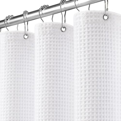 Stall Waffle Weave Shower Curtain Heavyweight Cotton Fabric White 60Wx72L | Soft Cotton Cloth,3D Square Truely Waffle,Washable, Hotel Luxury Spa, Shower Curtains for Narrow Bathroom 12 Plastic Hooks - color: White, size: Stall 60"W x 72"L