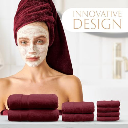 MAURA Burgundy Bath Towel Set of 8 for Bathroom. Turkish Cotton Luxury Bath Towels Extra Large, Thick, Plush & Soft. Hotel & Spa Quality - Burgundy - color: Burgundy, size: 8-Piece Set (2 Bath, 2 Hand, 4 Washcloth)