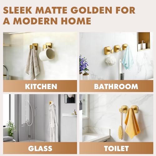 Suction Cup Hooks for Shower,Heavy-duty and No-Drill Waterproof Hook,4 Gold | Suction cup hooks,removable & reusable; no wall damage,fits smooth surfaces,ideal for towels,robes & loofahs - color: Gold