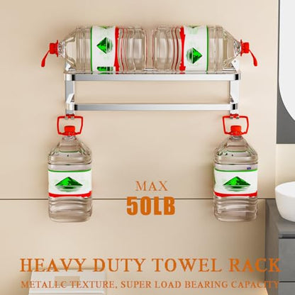 Generic NICETAKU 23inches Towel Racks for Bathroom Towel Shelf with Double Towel Bars Lavatory Wall Mount Holder with Hooks Stainless Steel Hotel Bath Rack (Silver) - color: Silver1