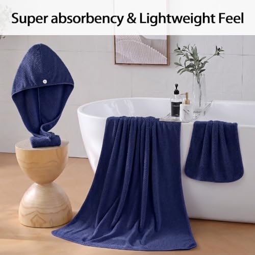 Bath Towel Set of 8,Large Bath Sheets 35"x70"-Navy Blue | Super Soft Microfiber, Lint Free & Quick Dry Towels for Bathroom,Gym,Hotel–2 Bath,2 Hair,2 Hand,2 Washcloths - color: Navy Blue, size: 8Piece Towel Set
