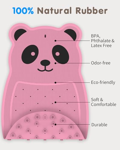 Panda Bathtub Mat Non Slip Kids Natural Rubber Low Odor, Bath Mat for Tub Non Slip for Baby 32"x18", Anti-Slip Surface and Strong Suction Cups Dual Anti-Slip, Machine Washable, Pink - color: Pink