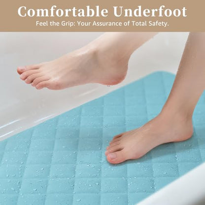Yolife Bathtub Shower Mat Non Slip, Natural Rubber Bath Tub Floor Liner Mats with Strong Suction Cups for Inside Shower Bathroom, Machine Washable, Soft on Feet, 27.5 x 17 Inch, Blue - color: Blue