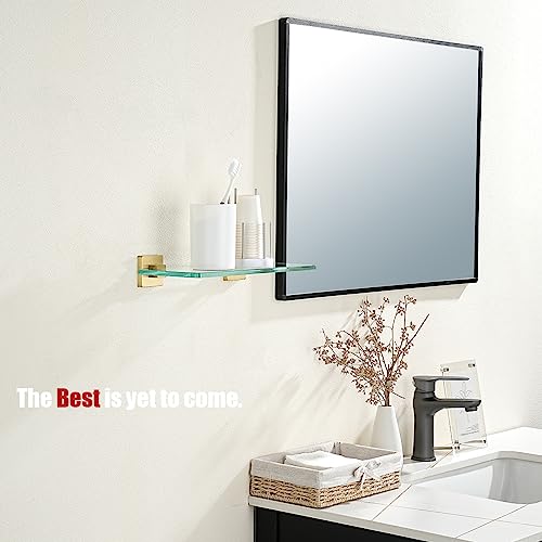 JQK Bathroom Glass Shelf, Floating Tempered Glass Shower Storage 12 by 5 inches, 304 Stainless Steel Brushed Gold Wall Mount 2 Pack, TGS201L12-BG-P2 - color: Brushed Gold, size: 12 Inch(2 Pack)