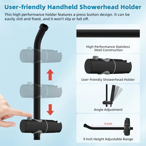 Hibbent Shower Slide Bar with Handheld Shower Head Holder, Stainless Steel Shower Arm Extension Sliding Bar, Height & Angle Adjustment Showerhead Holder, Matte Black - color: Matte Black