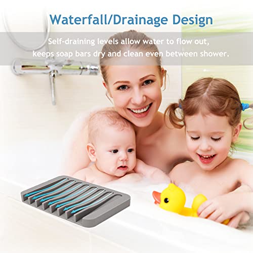 Self Draining Soap Dishes, 3 Pcs Silicone Waterfall Drainer Soap Holder for Bathroom, Extend Soap Life Keep Dry Clean & Easy Cleaning (Black) - color: Black