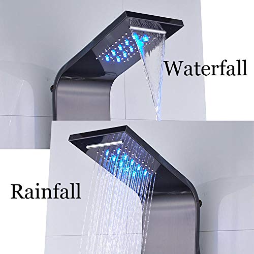 LCD Temperature Display Shower Panel Bathroom Tower Shower Column with Body Massage Jets LED Shower Head-Black (Color : Black) - color: Black