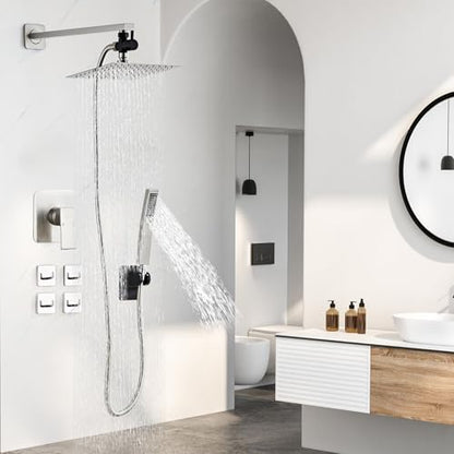 Shower Head Combo, 8 Inch Rain Shower Head with Handheld High Pressure Rainfall Shower Heads System, 15 Inch Shower Adjustable Extension Arm, Brushed Nickel - color: Brushed Nickel, style: 8 Inch with Handheld Sprayer