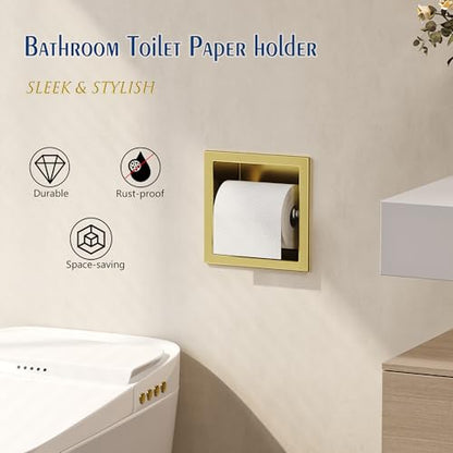 Neodrain Gold 304 Stainless Steel Recessed in Wall Toilet Paper Holder | Rustproof,Durable construction, Space-saving, Built-in Wall toilet paper Holder for Bathroom & RV - color: Gold, size: 6X6In