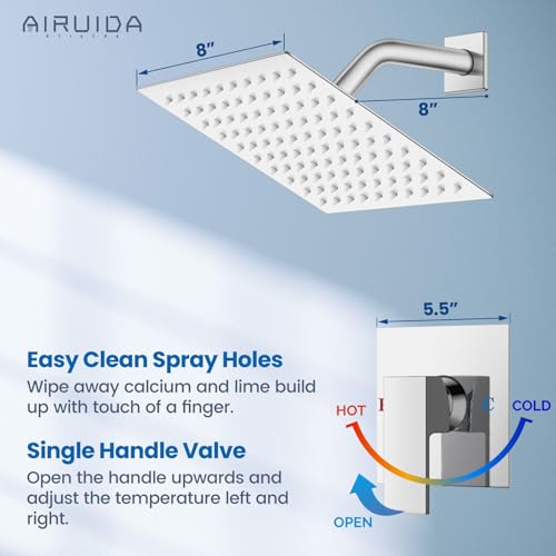 Airuida Shower Faucet Set,8 Inch Shower Valve Kit,Chrome Polish | Male Threads,Rough-in Valve Shower Trim Kit,Single Handle Control Shower Set - color: Chrome Polish, size: 8 Inch