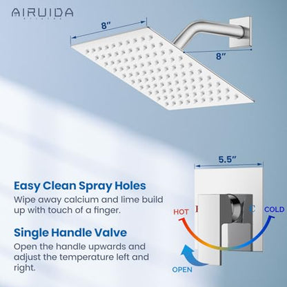 Airuida Shower Faucet Set,8 Inch Shower Valve Kit,Chrome Polish | Male Threads,Rough-in Valve Shower Trim Kit,Single Handle Control Shower Set - color: Chrome Polish, size: 8 Inch