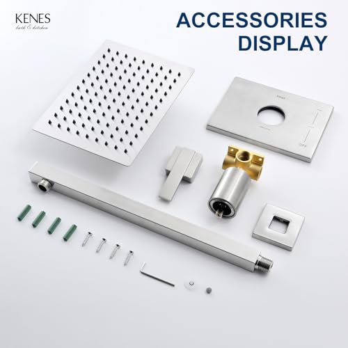 KENES Brushed Nickel 10-Inch Shower Head and Handle Set, Square Shower Faucet Set Bathroom Rainfall Shower System Wall Mount, KE-6024B (Shower Valve Included) - color: Brushed Nickel, style: Shower Faucet Set