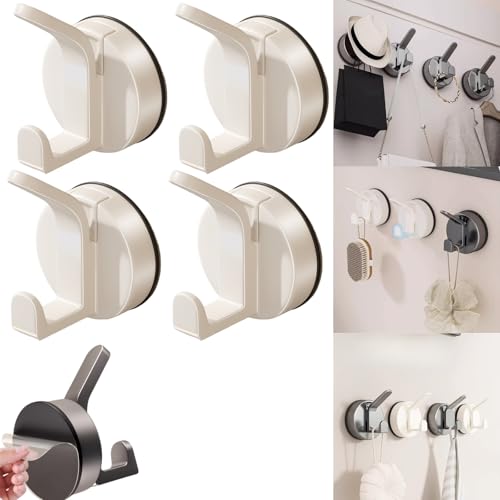 Suction Cup Hooks for Bathroom and Shower Wall - Strong Vacuum Towel Holder, Plastic Loofah and Sponge Hanger for Glass Door or Tile (Milk White, 4-Pack) - color: Milk White, size: 4 Pack