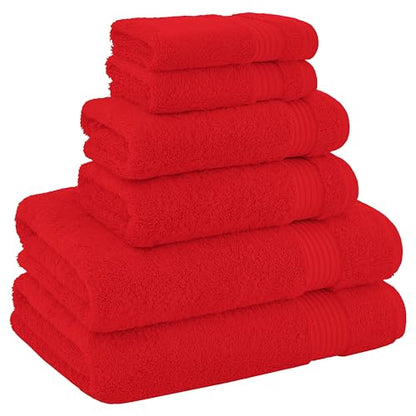 American Veteran Towel, 100% Cotton Turkish 6 Piece Towel Set, Luxury Towels Set of 6 for Bathroom Essentials, 2 Bath Towels 2 Hand Towels 2 Washcloths, Red - color: Red, size: XL 6PC