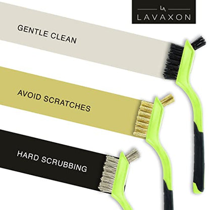 Wire Brush Set 3Pcs - Nylon/Brass/Stainless Steel Bristles with Curved Handle Grip for Rust, Dirt & Paint Scrubbing with Deep Cleaning – 7 Inches (Green) - color: Green