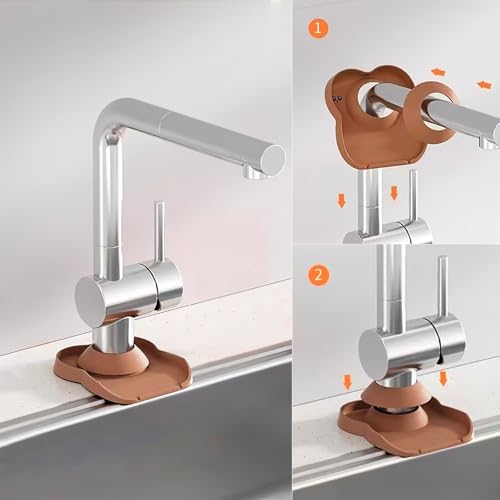 Silicone Faucet Mat for Kitchen Tap Compact Sink Splash Guard Protectors Behind Draining,Brown 2PCS - color: BrownX2